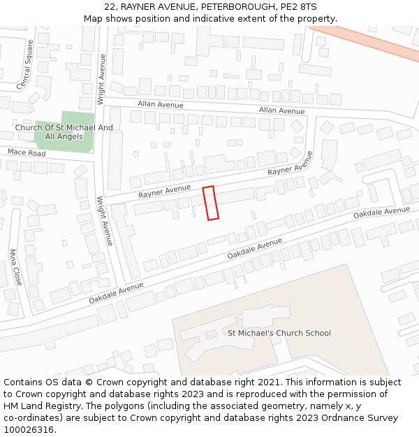 22, RAYNER AVENUE, PETERBOROUGH, PE2 8TS: Location map and indicative extent of plot