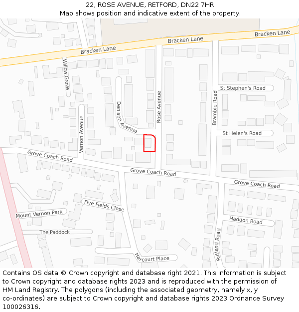 22, ROSE AVENUE, RETFORD, DN22 7HR: Location map and indicative extent of plot