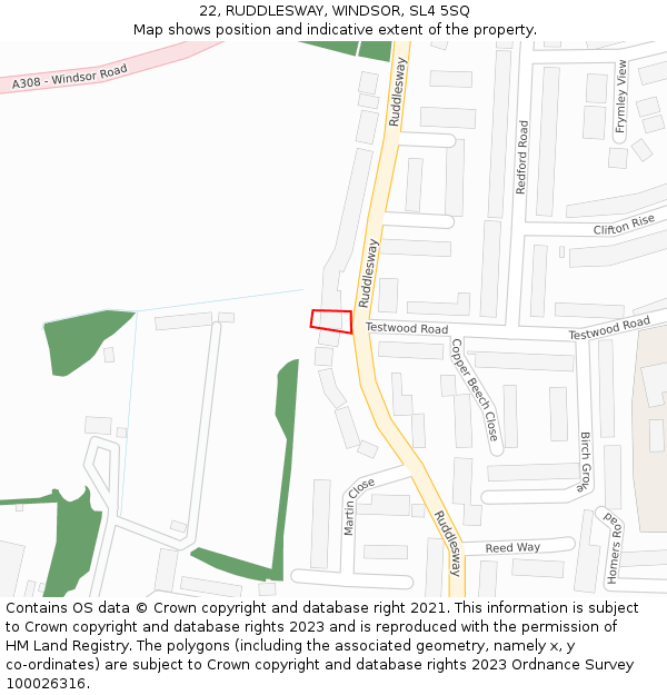 22, RUDDLESWAY, WINDSOR, SL4 5SQ: Location map and indicative extent of plot