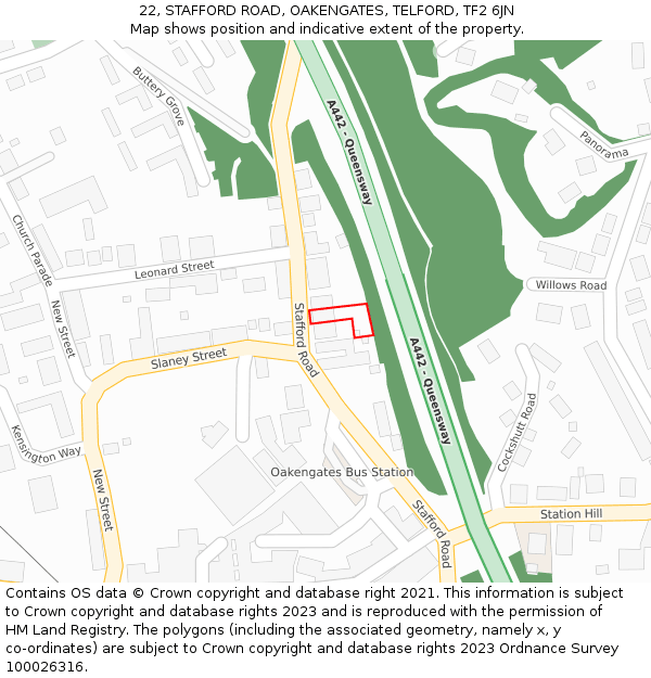 22, STAFFORD ROAD, OAKENGATES, TELFORD, TF2 6JN: Location map and indicative extent of plot