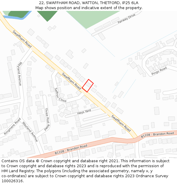 22, SWAFFHAM ROAD, WATTON, THETFORD, IP25 6LA: Location map and indicative extent of plot