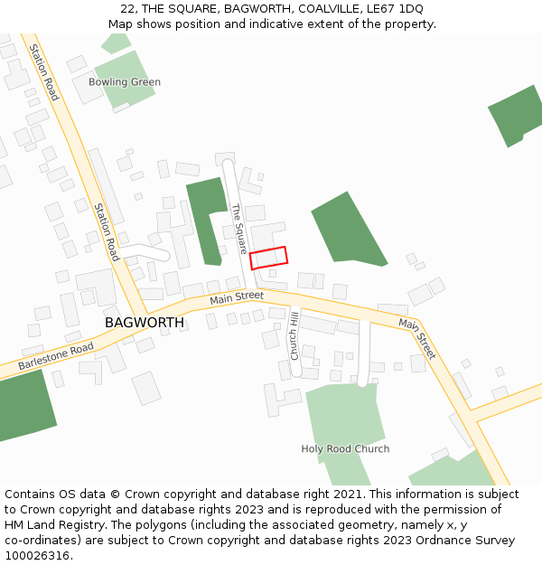 22, THE SQUARE, BAGWORTH, COALVILLE, LE67 1DQ: Location map and indicative extent of plot