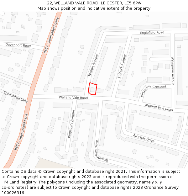 22, WELLAND VALE ROAD, LEICESTER, LE5 6PW: Location map and indicative extent of plot