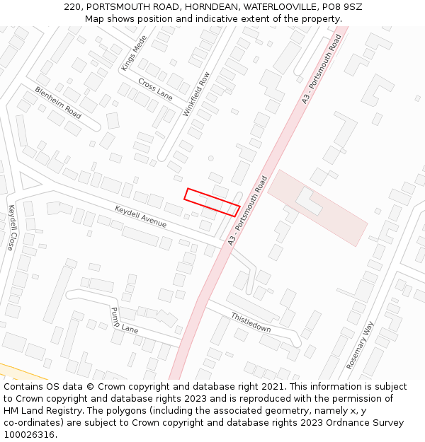 220, PORTSMOUTH ROAD, HORNDEAN, WATERLOOVILLE, PO8 9SZ: Location map and indicative extent of plot