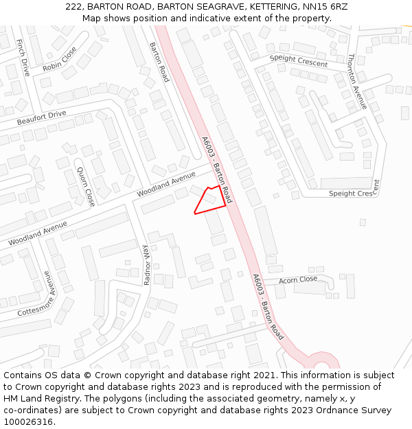 222, BARTON ROAD, BARTON SEAGRAVE, KETTERING, NN15 6RZ: Location map and indicative extent of plot