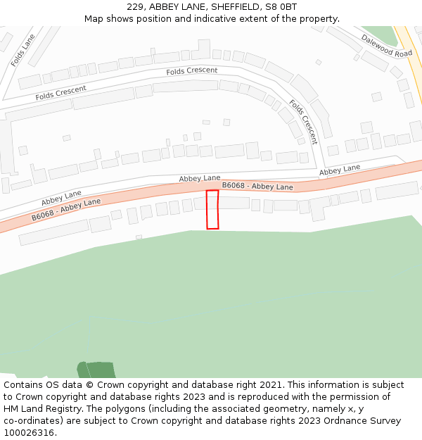 229, ABBEY LANE, SHEFFIELD, S8 0BT: Location map and indicative extent of plot