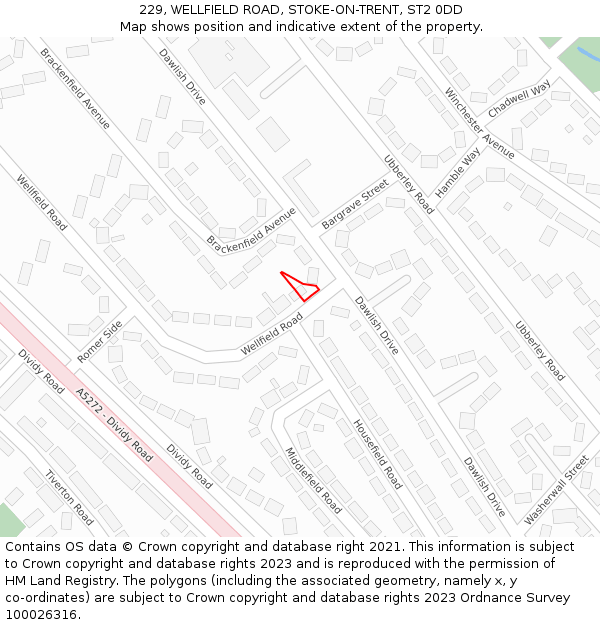 229, WELLFIELD ROAD, STOKE-ON-TRENT, ST2 0DD: Location map and indicative extent of plot