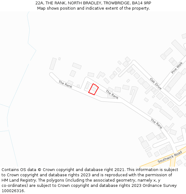 22A, THE RANK, NORTH BRADLEY, TROWBRIDGE, BA14 9RP: Location map and indicative extent of plot