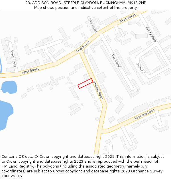 23, ADDISON ROAD, STEEPLE CLAYDON, BUCKINGHAM, MK18 2NP: Location map and indicative extent of plot