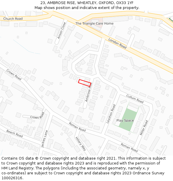 23, AMBROSE RISE, WHEATLEY, OXFORD, OX33 1YF: Location map and indicative extent of plot