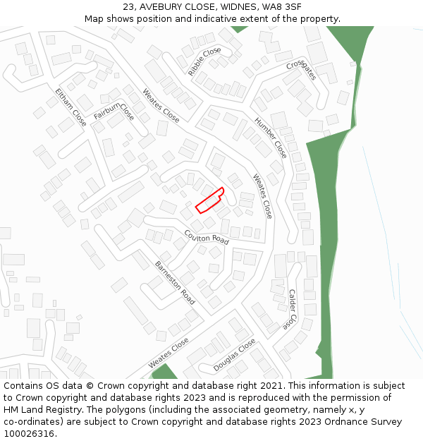 23, AVEBURY CLOSE, WIDNES, WA8 3SF: Location map and indicative extent of plot