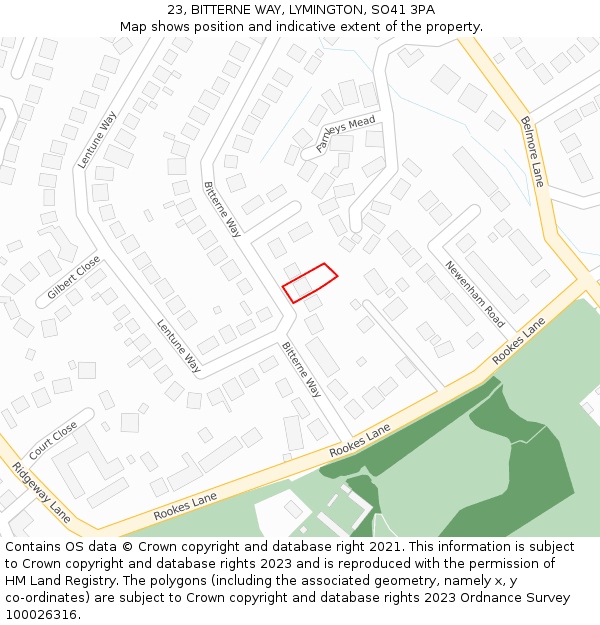 23, BITTERNE WAY, LYMINGTON, SO41 3PA: Location map and indicative extent of plot