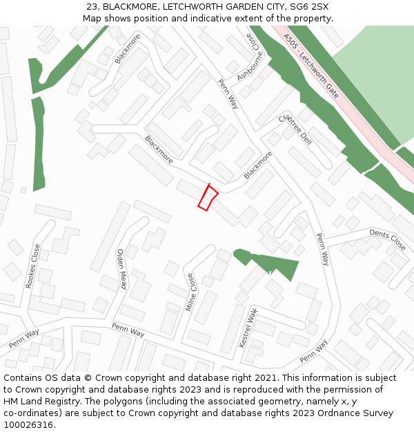 23, BLACKMORE, LETCHWORTH GARDEN CITY, SG6 2SX: Location map and indicative extent of plot