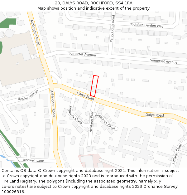 23, DALYS ROAD, ROCHFORD, SS4 1RA: Location map and indicative extent of plot