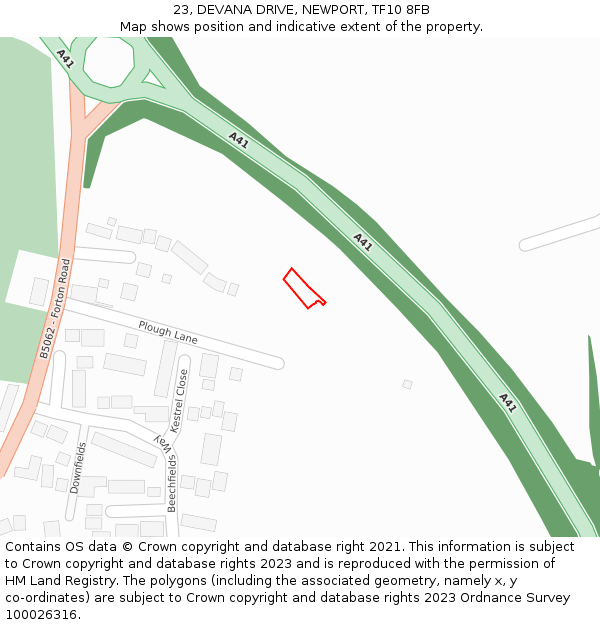 23, DEVANA DRIVE, NEWPORT, TF10 8FB: Location map and indicative extent of plot