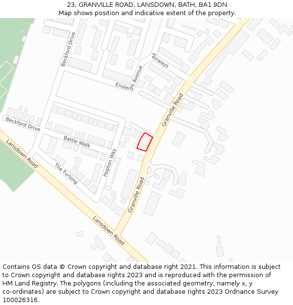 23, GRANVILLE ROAD, LANSDOWN, BATH, BA1 9DN: Location map and indicative extent of plot