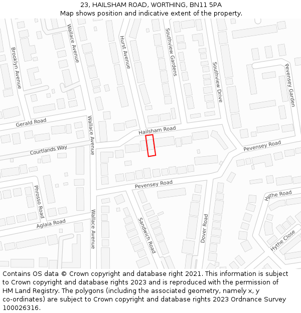 23, HAILSHAM ROAD, WORTHING, BN11 5PA: Location map and indicative extent of plot