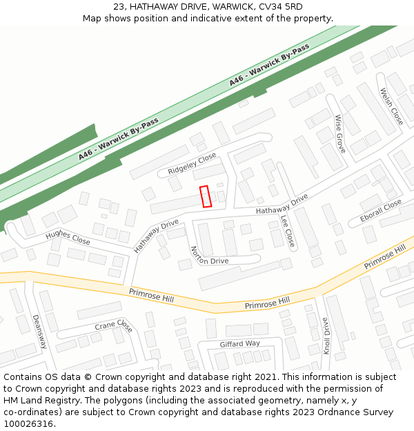 23, HATHAWAY DRIVE, WARWICK, CV34 5RD: Location map and indicative extent of plot