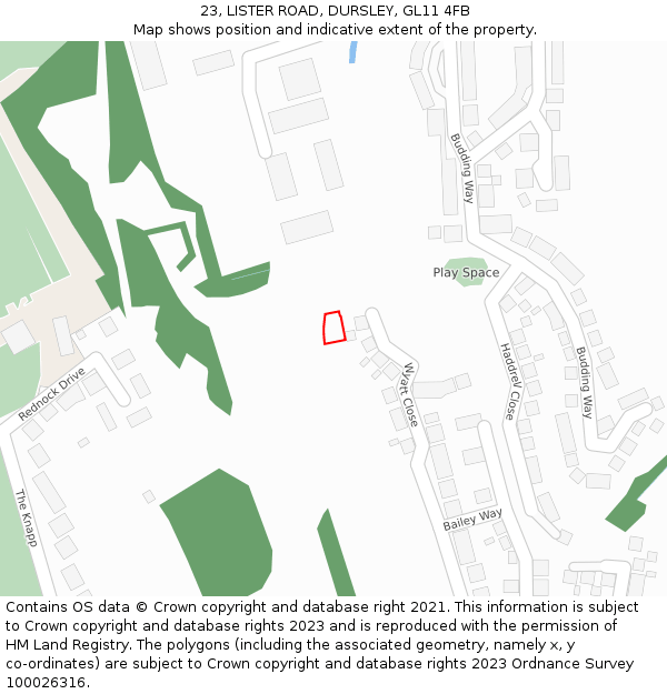 23, LISTER ROAD, DURSLEY, GL11 4FB: Location map and indicative extent of plot