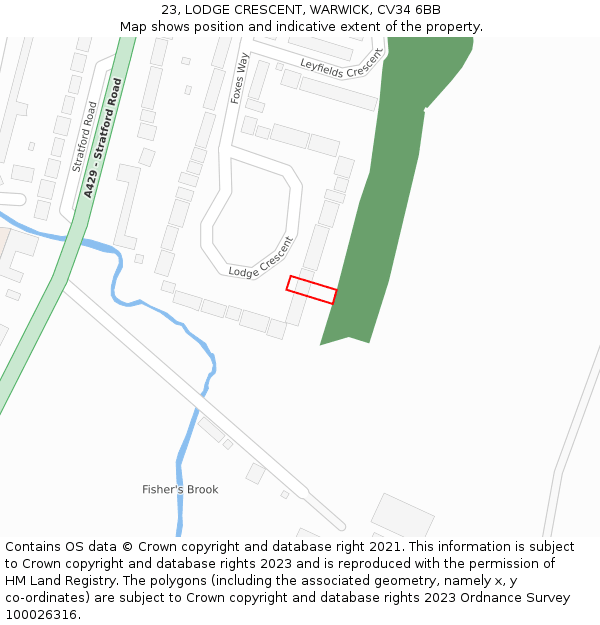 23, LODGE CRESCENT, WARWICK, CV34 6BB: Location map and indicative extent of plot