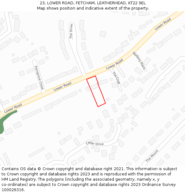 23, LOWER ROAD, FETCHAM, LEATHERHEAD, KT22 9EL: Location map and indicative extent of plot