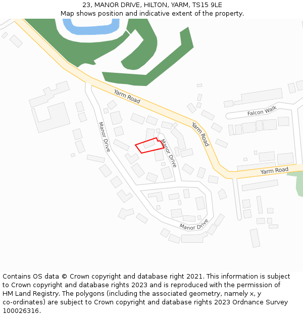 23, MANOR DRIVE, HILTON, YARM, TS15 9LE: Location map and indicative extent of plot