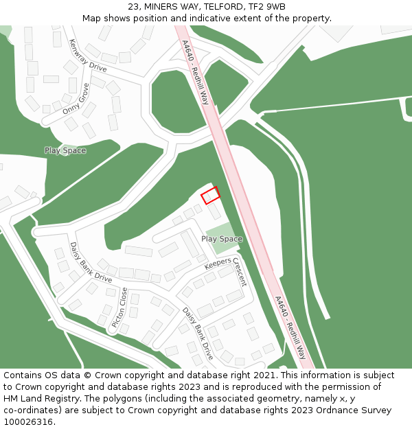 23, MINERS WAY, TELFORD, TF2 9WB: Location map and indicative extent of plot