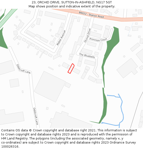 23, ORCHID DRIVE, SUTTON-IN-ASHFIELD, NG17 5GT: Location map and indicative extent of plot