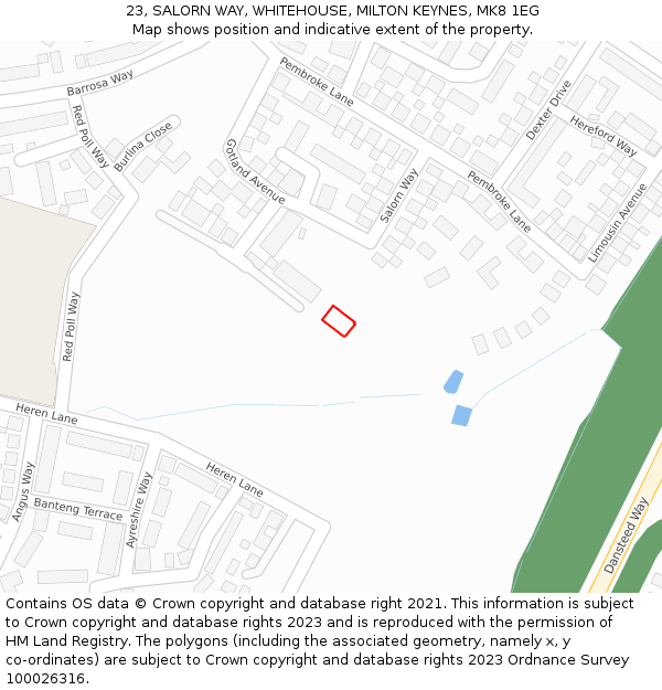 23, SALORN WAY, WHITEHOUSE, MILTON KEYNES, MK8 1EG: Location map and indicative extent of plot