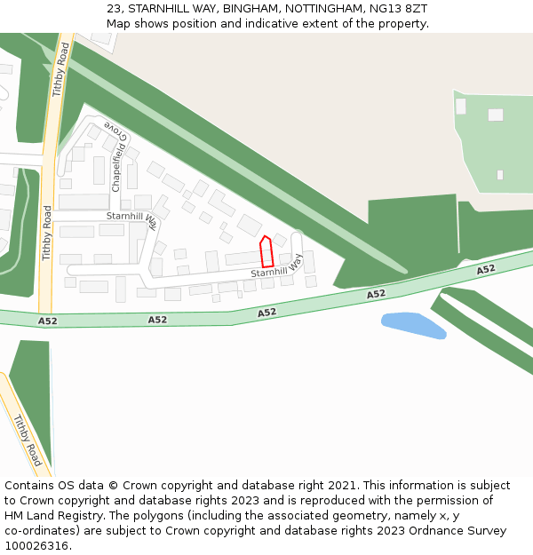 23, STARNHILL WAY, BINGHAM, NOTTINGHAM, NG13 8ZT: Location map and indicative extent of plot