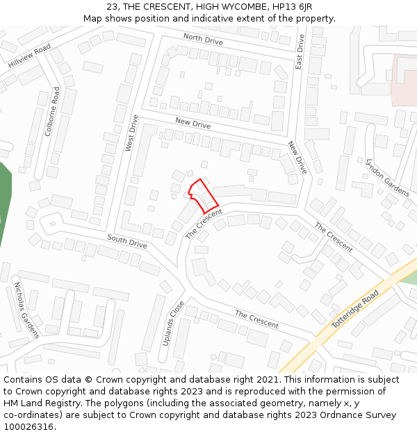 23, THE CRESCENT, HIGH WYCOMBE, HP13 6JR: Location map and indicative extent of plot