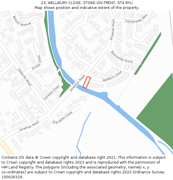 23, WELLBURY CLOSE, STOKE-ON-TRENT, ST4 8YU: Location map and indicative extent of plot