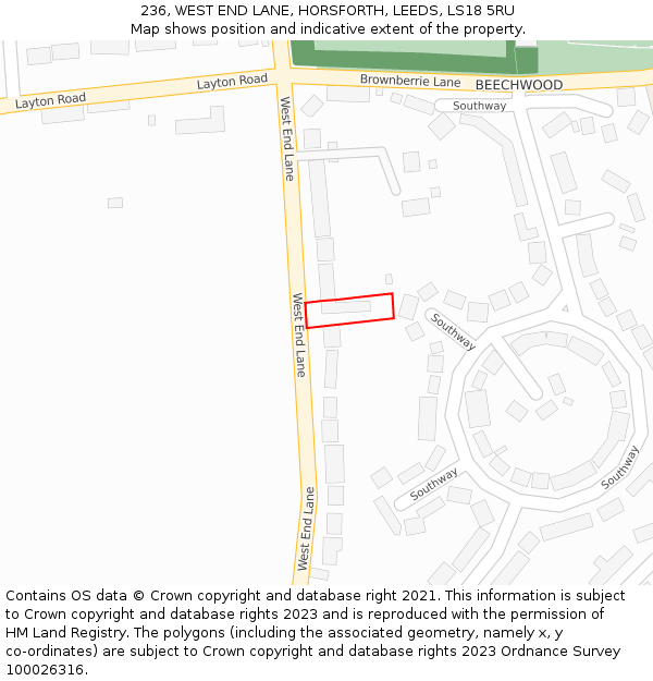 236, WEST END LANE, HORSFORTH, LEEDS, LS18 5RU: Location map and indicative extent of plot