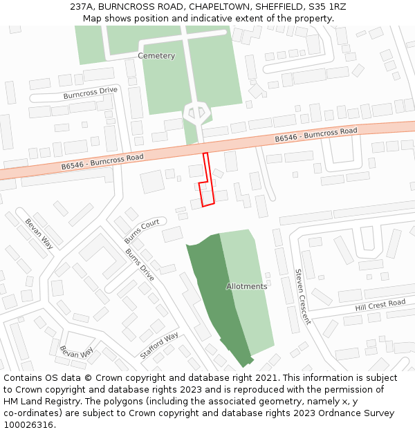 237A, BURNCROSS ROAD, CHAPELTOWN, SHEFFIELD, S35 1RZ: Location map and indicative extent of plot