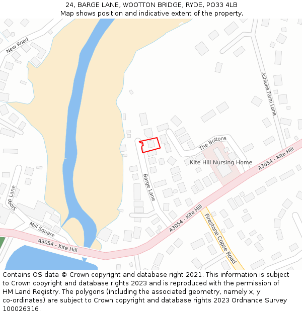 24, BARGE LANE, WOOTTON BRIDGE, RYDE, PO33 4LB: Location map and indicative extent of plot