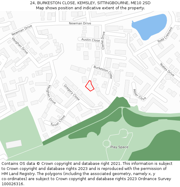 24, BURKESTON CLOSE, KEMSLEY, SITTINGBOURNE, ME10 2SD: Location map and indicative extent of plot