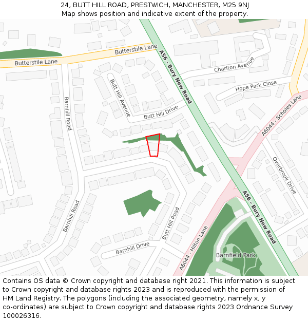 24, BUTT HILL ROAD, PRESTWICH, MANCHESTER, M25 9NJ: Location map and indicative extent of plot