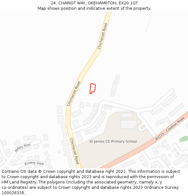 24, CHARIOT WAY, OKEHAMPTON, EX20 1GT: Location map and indicative extent of plot