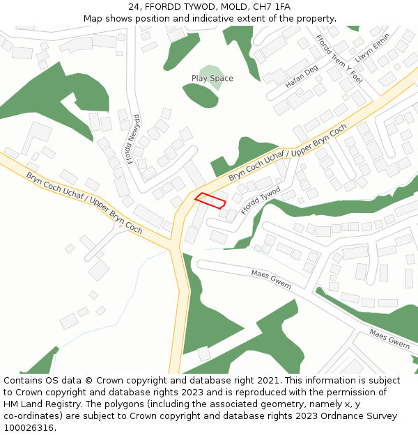 24, FFORDD TYWOD, MOLD, CH7 1FA: Location map and indicative extent of plot