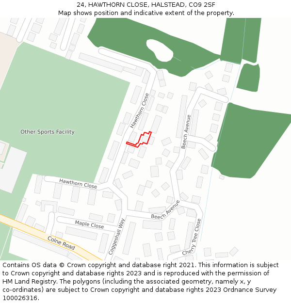 24, HAWTHORN CLOSE, HALSTEAD, CO9 2SF: Location map and indicative extent of plot