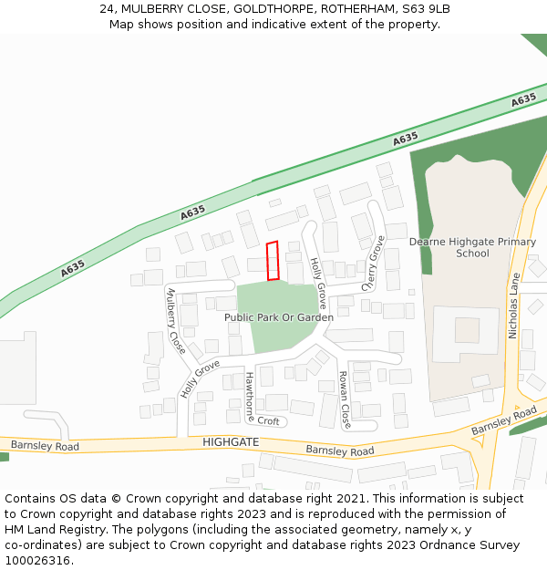 24, MULBERRY CLOSE, GOLDTHORPE, ROTHERHAM, S63 9LB: Location map and indicative extent of plot