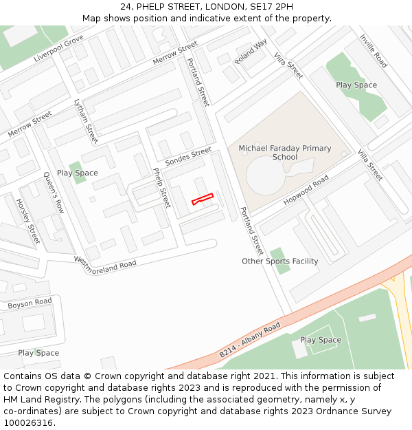 24, PHELP STREET, LONDON, SE17 2PH: Location map and indicative extent of plot