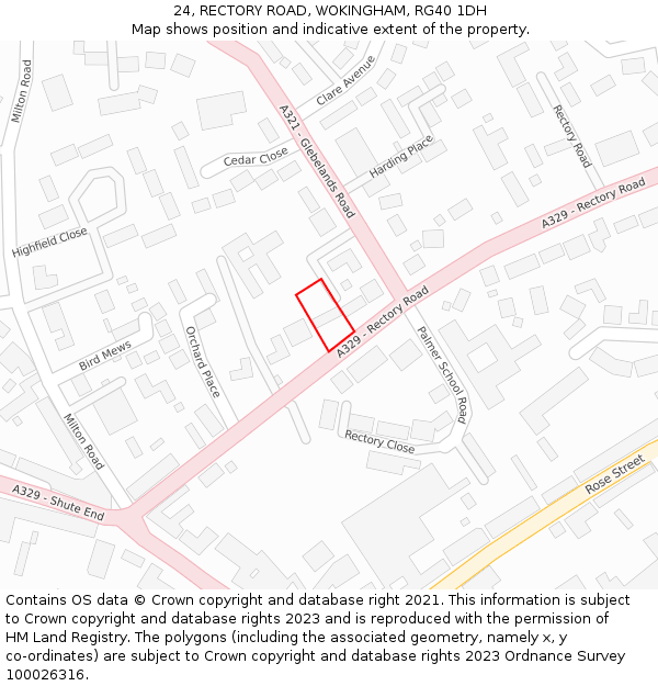 24, RECTORY ROAD, WOKINGHAM, RG40 1DH: Location map and indicative extent of plot