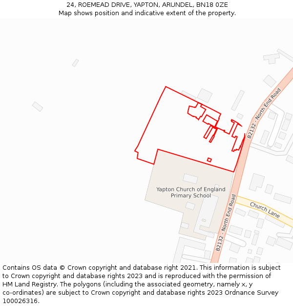 24, ROEMEAD DRIVE, YAPTON, ARUNDEL, BN18 0ZE: Location map and indicative extent of plot