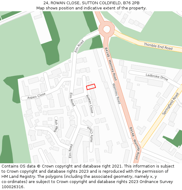 24, ROWAN CLOSE, SUTTON COLDFIELD, B76 2PB: Location map and indicative extent of plot