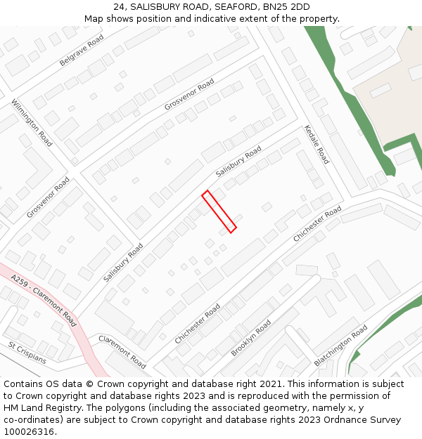 24, SALISBURY ROAD, SEAFORD, BN25 2DD: Location map and indicative extent of plot