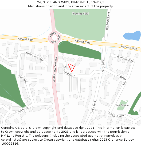 24, SHORLAND OAKS, BRACKNELL, RG42 2JZ: Location map and indicative extent of plot