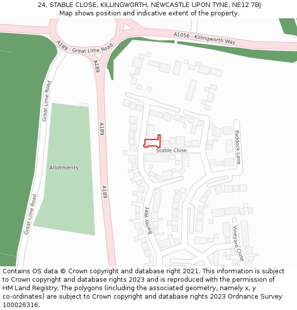 24, STABLE CLOSE, KILLINGWORTH, NEWCASTLE UPON TYNE, NE12 7BJ: Location map and indicative extent of plot