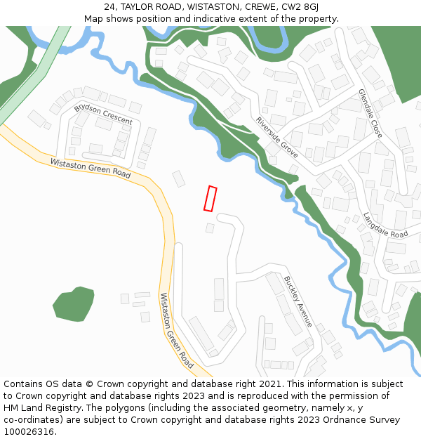 24, TAYLOR ROAD, WISTASTON, CREWE, CW2 8GJ: Location map and indicative extent of plot