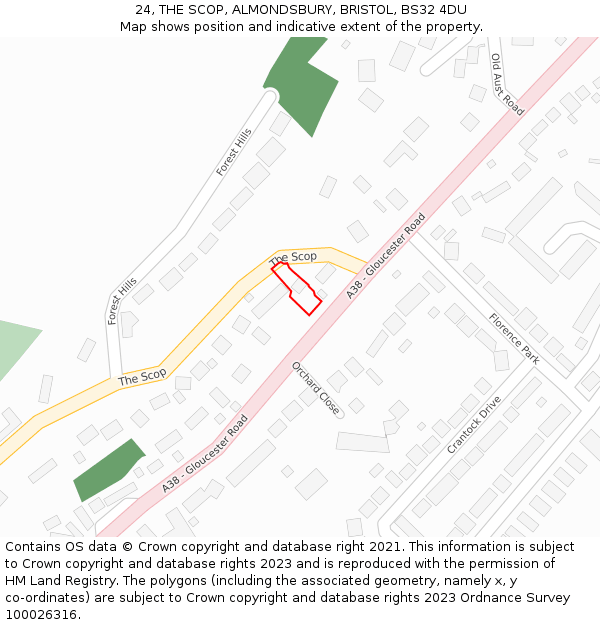 24, THE SCOP, ALMONDSBURY, BRISTOL, BS32 4DU: Location map and indicative extent of plot